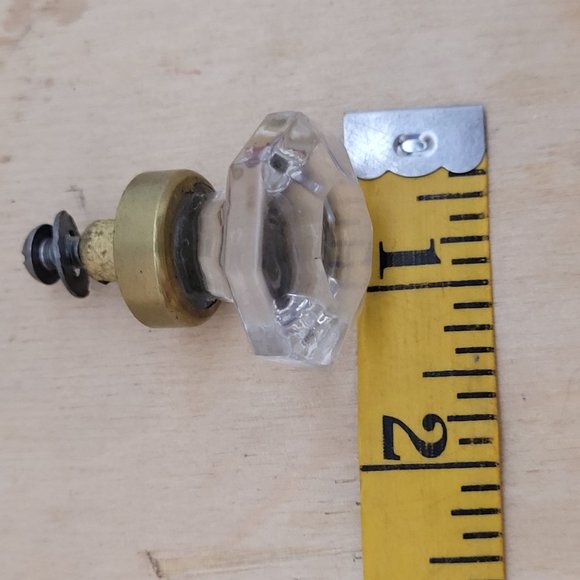 Single Vintage Drawer Pull Heavy Solid Glass Faceted Knob Handle Brass Mount - Picture 8 of 8